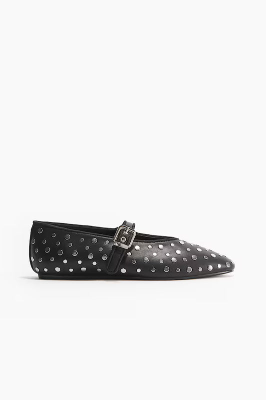 Clay-Studded Mary Jane Ballet Flats